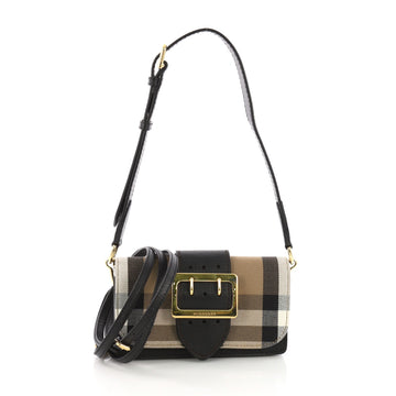 Burberry Madison Buckle Flap Bag House Check Canvas and Leather Small Brown 384081