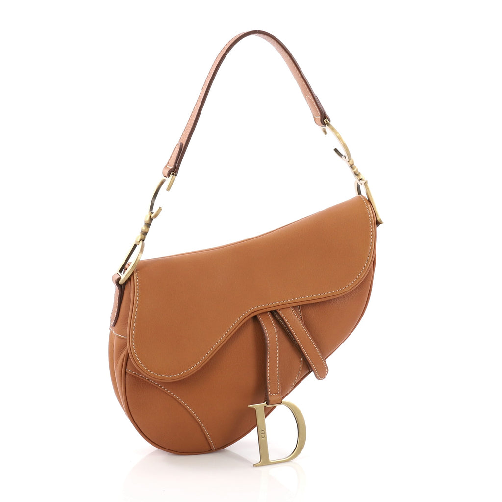 Buy Christian Dior Vintage Saddle Bag Leather Medium Brown 384111