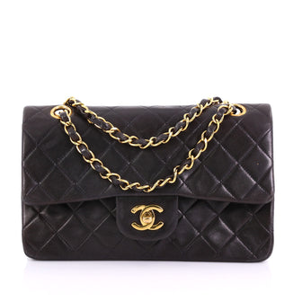 Chanel Vintage Classic Double Flap Bag Quilted Lambskin Small Black 3841825