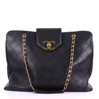 Chanel Vintage Supermodel Weekender Bag Quilted Leather Large Black 3841828