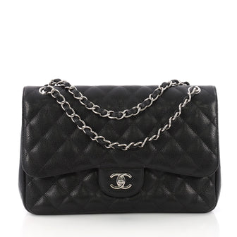 Chanel Classic Double Flap Bag Quilted Caviar Jumbo Black 384361