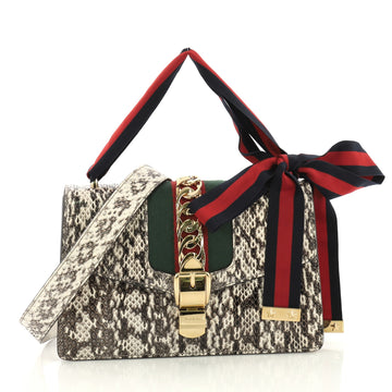 Gucci Sylvie Shoulder Bag Snakeskin Small White 3843810