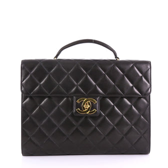 Chanel Vintage CC Briefcase Quilted Lambskin Large Black 384387