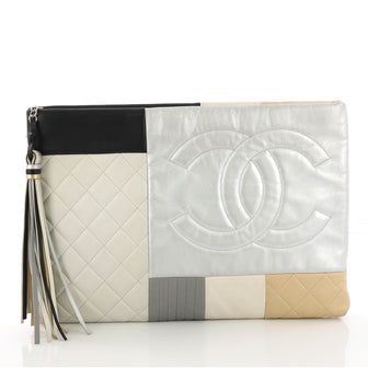 Chanel Model: O Case Clutch Colorblock Quilted Leather Large White 38440/100