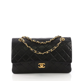 Chanel Vintage Classic Double Flap Bag Quilted Lambskin Medium Black 38440111