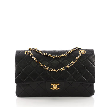 Chanel Vintage Classic Double Flap Bag Quilted Lambskin Medium Black 38440111