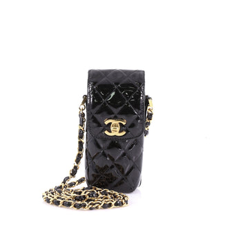  Chanel Model: CC Flap Phone Holder Crossbody Bag Quilted Patent Black 38440/131