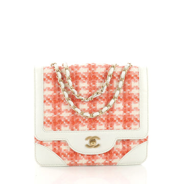 Chanel Vintage Chocolate Bar CC Flap Bag Quilted Tweed Small Orange 38440132
