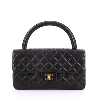 Chanel Vintage Twin Top Handle Flap Bag Quilted Lambskin Medium Black 38440136