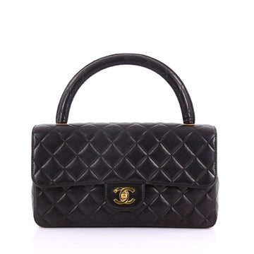 Chanel Vintage Twin Top Handle Flap Bag Quilted Lambskin Medium Black 38440136