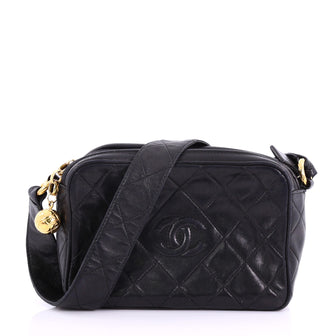 Chanel Vintage Diamond CC Camera Bag Quilted Leather Mini Black 38440137