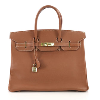 Hermes Birkin Handbag Brown Courchevel with Gold Hardware 35