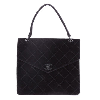 Chanel Vintage CC Top Handle Flap Bag Quilted Felt Small Black 38440148
