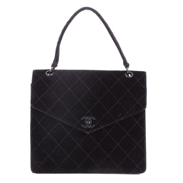 Chanel Vintage CC Top Handle Flap Bag Quilted Felt Small Black 38440148