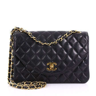 Chanel Vintage Round Flap Bag Quilted Lambskin Medium Black 38440151
