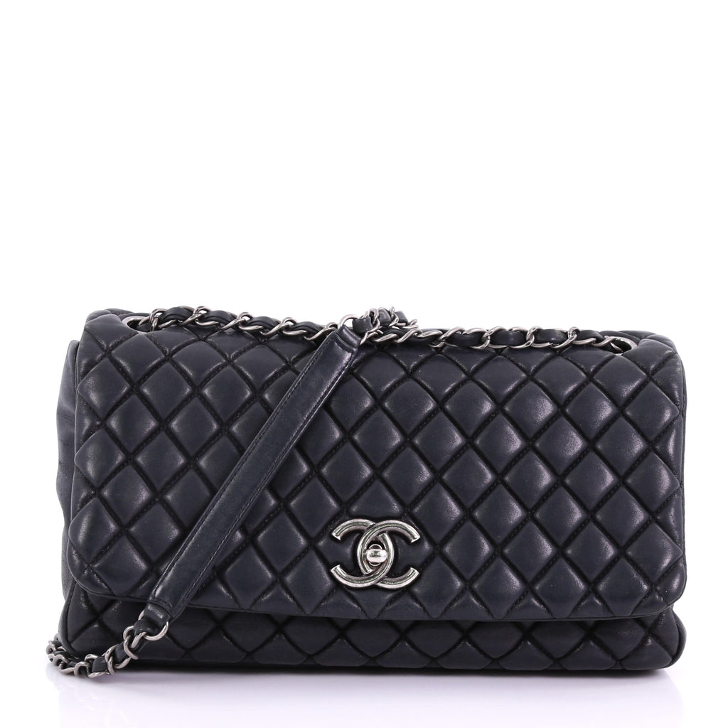 Chanel Iridescent CC Black Calfskin Quilted Large Bubble Flap Bag