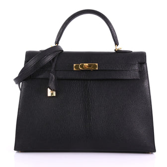 Hermes Kelly Handbag Black Chevre de Coromandel with 3844016
