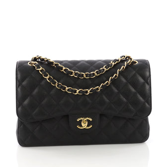 Chanel Classic Double Flap Bag Quilted Caviar Jumbo Black 38440170