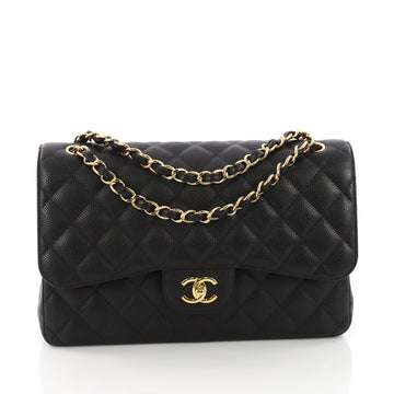 Chanel Classic Double Flap Bag Quilted Caviar Jumbo Black 38440170