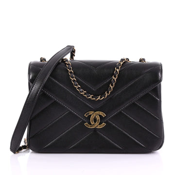 Chanel Coco Envelope Flap Bag Chevron Leather Medium Black 38440173