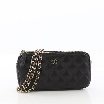 Chanel Double Zip Clutch with Chain Quilted Lambskin Black 38440177