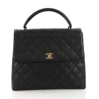 Chanel Vintage Classic Top Handle Flap Bag Quilted Caviar Jumbo Black 38440179