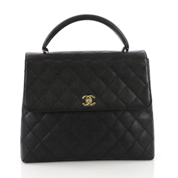 Chanel Vintage Classic Top Handle Flap Bag Quilted Caviar Jumbo Black 38440179