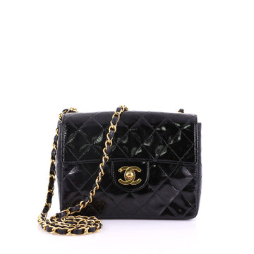 Chanel Vintage Square Classic Single Flap Bag Quilted Patent Mini Black 38440180