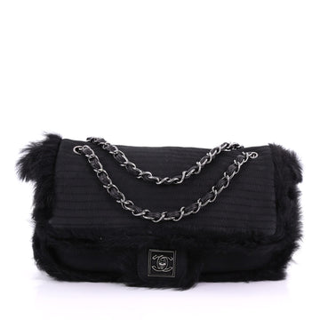 Chanel CC Flap Bag Horizontal Quilt Suede with Shearling Jumbo Black 38440181