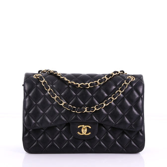 Chanel Classic Double Flap Bag Quilted Lambskin Jumbo Black 38440182