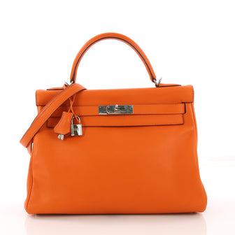 Hermes Kelly Handbag Orange Gulliver with Palladium Hardware 32
