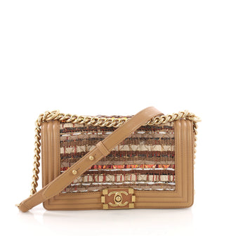 Chanel Boy Flap Bag Quilted Tweed and Ribbon Old Medium Brown 38440190
