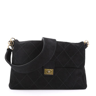 Chanel Vintage Stitch Flap Messenger Bag Quilted Suede Medium Black: 38440/207