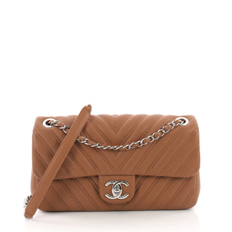 Chanel Double Stitch Flap Bag Chevron Lambskin Medium Brown 38440210