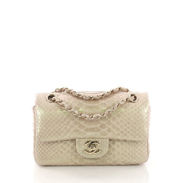 CHANEL CLASSIC FLAP BAG LIGHT PINK PYTHON, with interwoven brass