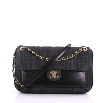 Chanel Front Pocket Flap Bag Quilted Denim with 38440215