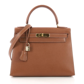 Hermes Kelly Handbag Brown Courchevel with Gold Hardware 32 - Rebag