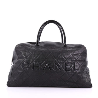  Chanel Embossed Logo Bowler Bag Quilted Leather Large 38440222