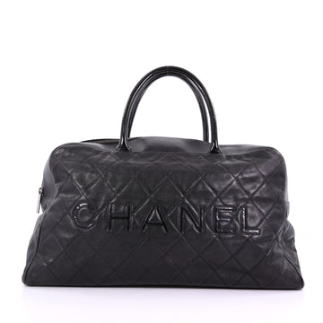  Chanel Embossed Logo Bowler Bag Quilted Leather Large 38440222