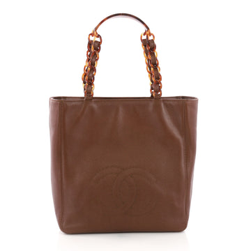 Chanel Vintage CC Resin Chain Tote Leather Small Black 38440229