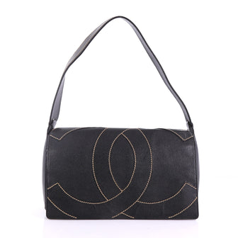 Chanel CC Stitch Flap Shoulder Bag Caviar Medium Black 38440230