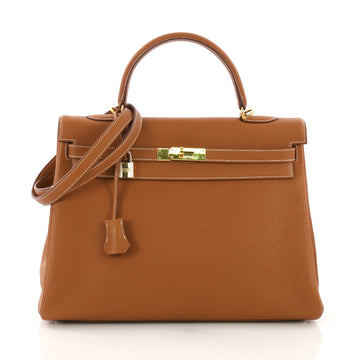 Hermes Kelly Handbag Brown Togo with Gold Hardware 35 - Rebag