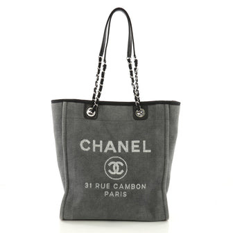 Chanel North South Deauville Chain Tote Canvas Large Gray 3844033