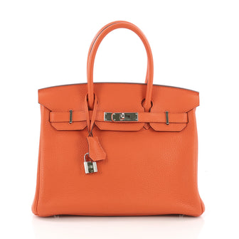 Hermes Birkin Handbag Orange Clemence with Palladium 384403
