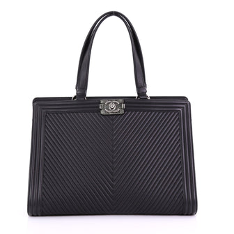Chanel Boy Shopping Tote Chevron Quilted Calfskin Large Black 3844041