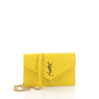 Saint Laurent Classic Monogram Wallet on Chain Matelasse Chevron Leather Small 3844070