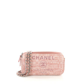 Chanel Deauville Double Zip Clutch with Chain Canvas Pink 3844074