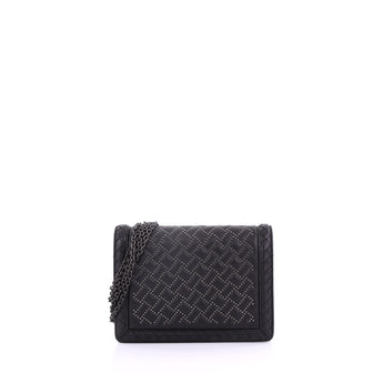 Bottega Veneta Montebello Flap Bag Studded Leather with Intrecciato Detail Mini Black 384441