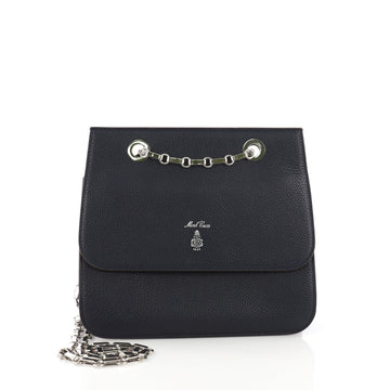 Mark Cross Francis Chain Flap Bag Leather Medium Blue 384461