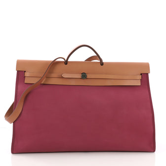 Hermes Herbag Zip Leather and Toile 50 Purple 384494